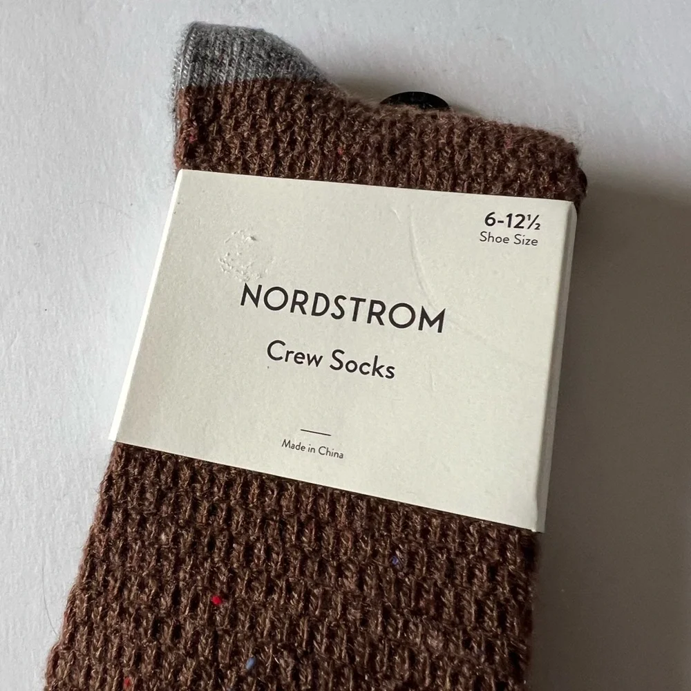 NORDSTROM MENS CREW SOCKS ACRYLIC/WOOL BLEND BITTER BROWN HEATHER OS NWT